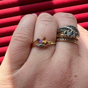Vintage 14K Gold Ring with genuine citrine, amethyst, and blue topaz stones